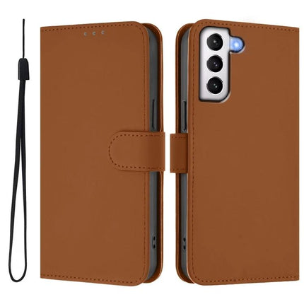 Solid Color Leather Phone Case With Lanyard For Daily Carry - brown PU leather wallet case with card slots and detachable lanyard