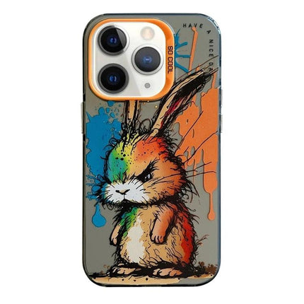 Animal Pattern Phone Case for Everyday Protection - vibrant oil-painting rabbit design, durable TPU frame and PC backplate, slim everyday protection