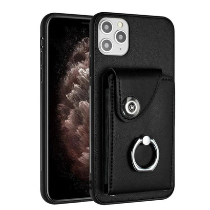 Organ Card Bag Ring Holder Case For iPhone 11 Pro X XS XR XS Max Wallet - black PU leather wallet case with ring holder and card slots