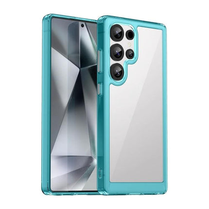 Colorful Samsung Galaxy Case For Everyday Protection — teal acrylic TPU clear-back case with raised camera protection for grip and scratch resistance