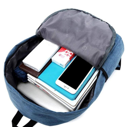 Outdoor Casual Notebook Tablet Backpack With Anti Theft Pocket open showing laptop, tablet, phone, notebooks and organized compartments