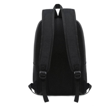 Outdoor Casual Notebook Tablet Backpack With Anti Theft Pocket - black back view showing padded shoulder straps, breathable mesh back panel, compact 42x28x14 cm size