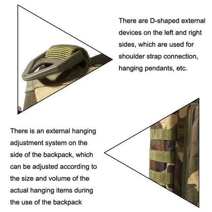 Outdoor Messenger Laptop Bag, Waterproof For Daily Commute showing D-shaped strap connectors and external hanging adjustment system on camo fabric