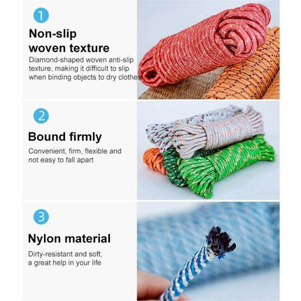 Outdoor Thick Nylon Rope For Hanging Clothes 5m Everyday Laundry - durable non-slip nylon rope for balcony and yard air-drying, 5m length, heavy-load resistant