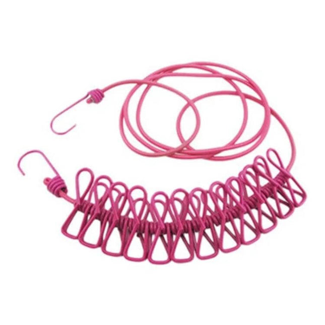 Outdoor Travel Retractable Windproof Clothesline With 12 Clips - pink portable camping clothesline with 12 clips for towels socks underwear