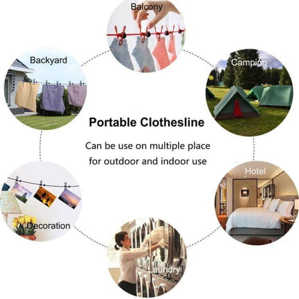 Outdoor Travel Retractable Windproof Clothesline With 12 Clips portable camping and hotel laundry solution with 12 clips