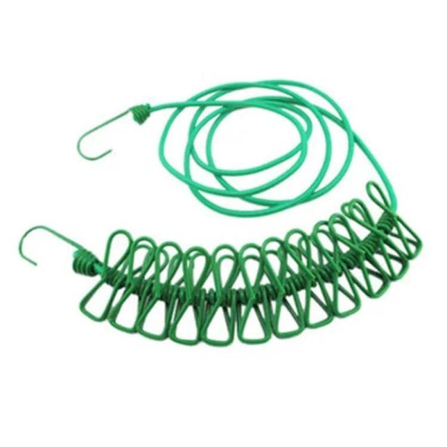 Outdoor Travel Retractable Windproof Clothesline With 12 Clips green portable retractable clothesline with 12 clips for camping and travel