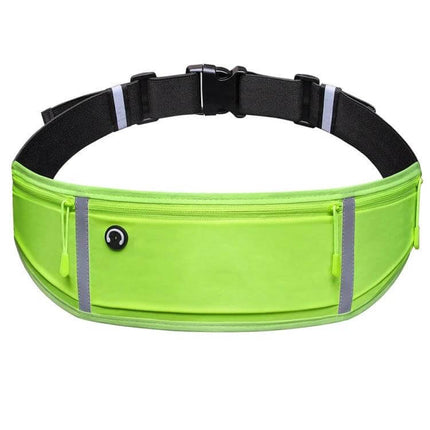 Outdoor Waterproof Belt Bag For 7 Inch Phone Waist Pack in neon green with reflective strips, zip pockets and adjustable non-slip waist strap