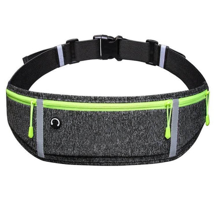 Outdoor Waterproof Belt Bag For 7 Inch Phone Waist Pack - grey water-resistant running waist pack with neon zipper and reflective strips
