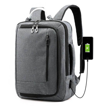 Oxford Laptop Backpack for Daily Commute and Travel gray durable backpack with USB charging port, padded 15.6-inch laptop compartment and organized pockets