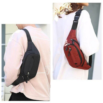 Crossbody Chest Bag With Multi Function Pockets For Everyday Use - lightweight Oxford cloth chest sling with multiple zip pockets for phone, wallet, glasses