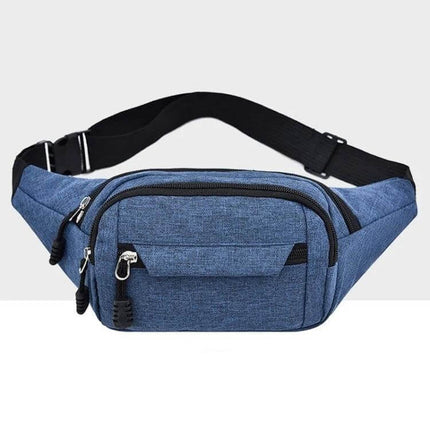 Crossbody Chest Bag With Multi Function Pockets For Everyday Use - blue Oxford cloth waist chest bag with multiple zip pockets, 28×14×10cm, lightweight 130g
