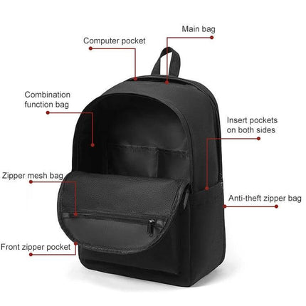 Oxford Laptop Backpack Water Repellent For Work And Travel compact black backpack with laptop pocket, anti-theft zipper, side pockets and organized compartments