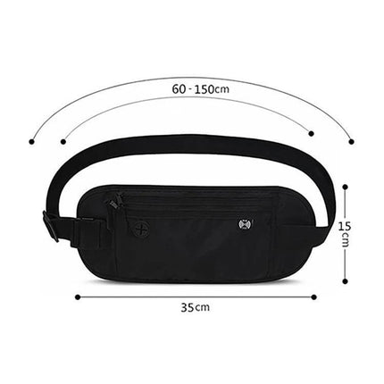 Passport Fit Waterproof Phone Waist Pack For Travel black compact waist bag 35x15cm adjustable 60-150cm strap, lightweight travel pouch