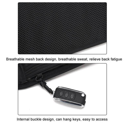Passport Fit Waterproof Phone Waist Pack For Travel with breathable mesh back and internal buckle for keys, compact black travel waist pack