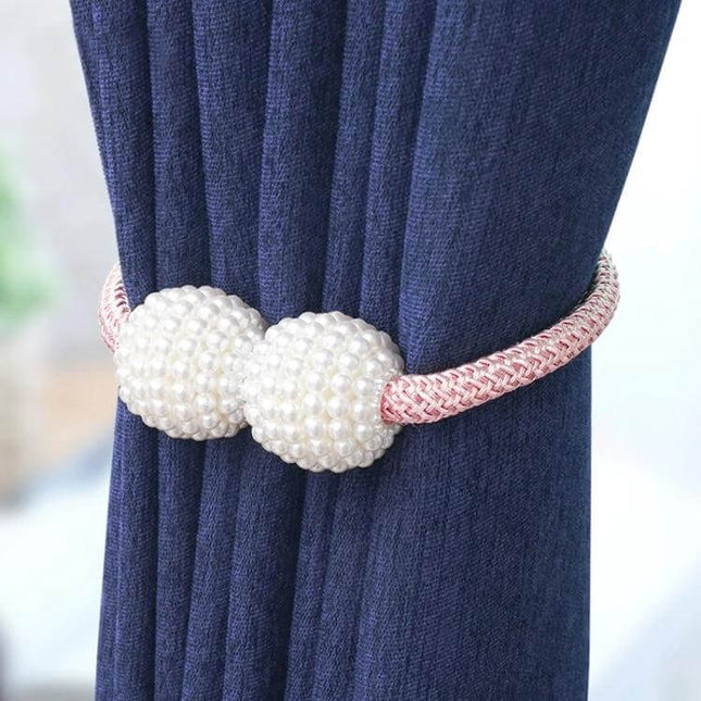 Pearl Magnetic Buckle Curtain Strap For Easy Curtain Holdbacks decorative pearl accent magnetic buckle holding navy curtain