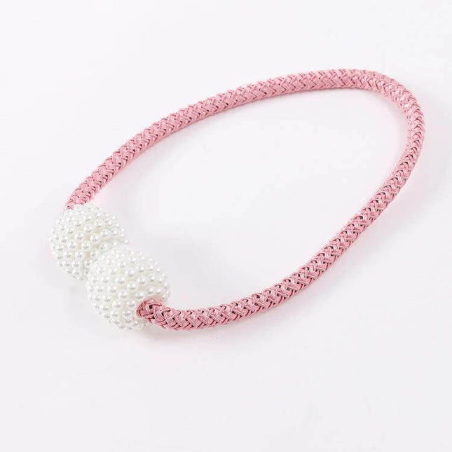 Pearl Magnetic Buckle Curtain Strap For Easy Curtain Holdbacks - pink braided polyester strap with twin pearl magnetic buckle for lightweight curtains