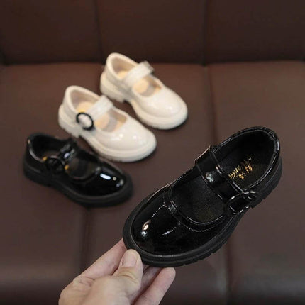 Peasy Princess Girls Soft Bottom Shoes Size 26 Black - black patent Mary Jane with soft TPR sole, stitched PU upper for school and dress wear