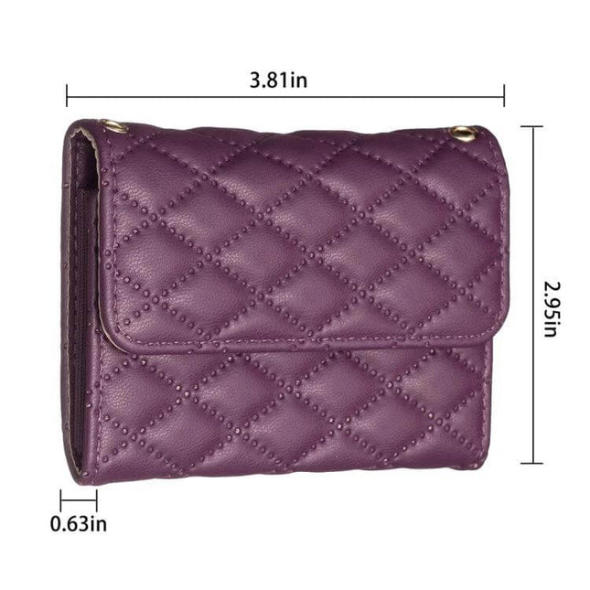 Phone Back Card Holder With Magnetic Snap Stick On 9.7x7 cm - purple quilted PU leather card pouch with snap, slim phone wallet dimensions 3.81×2.95×0.63 in