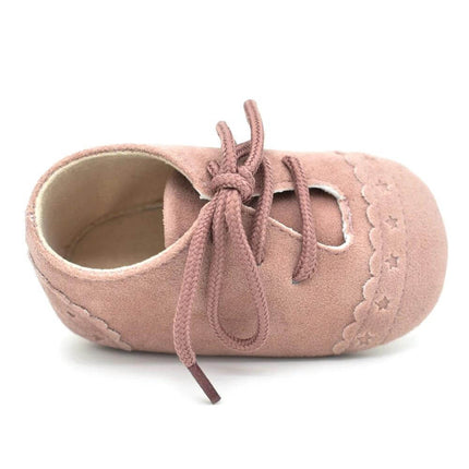Baby Lace Soft Sole Shoes For 0 To 18 Months Cute Everyday Wear - pink suede-look baby lace soft sole shoe for early walkers, anti-slip outsole
