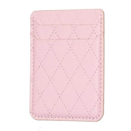 Diamond Lattice Card Bag Slim PU Leather For Phone - pink slim adhesive card holder with diamond lattice texture