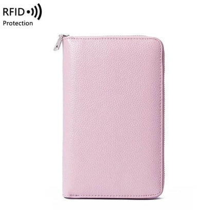 Leather Belly Passport Bag With RFID Wallet For Travel - pink genuine leather zippered belly wallet with RFID protection, holds passport, cards, cash