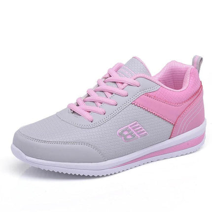 Leather Student Sneakers For Women Breathable Casual Shoes - pink gray breathable PU upper campus walking shoes