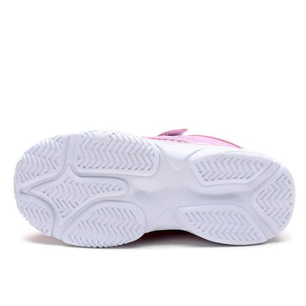 Cross-Border Pink Kids Soft Sole Sneakers For Everyday Play - close-up of white rubber outsole tread for grip and flexibility