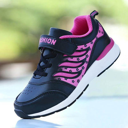 Cross-Border Pink Kids Soft Sole Sneakers For Everyday Play - black and pink unisex kids sneaker with artificial leather upper and flexible rubber sole