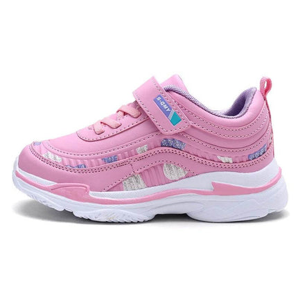 Cross-Border Pink Kids Soft Sole Sneakers For Everyday Play - pink unisex artificial leather kids sneaker with flexible rubber sole for school and playground