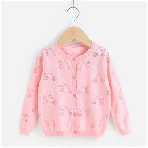 Knitwear Baby Cardigan With Diagonal Tie Closure For Everyday Wear - pink cherry knit baby cardigan with enzyme-washed soft texture