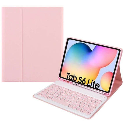 Leather Keyboard Case With Pen Slot For 10.4 Inch Tablet - pink folio with detachable Bluetooth keyboard and integrated pen slot for Tab S6 Lite