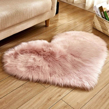 Love Heart Rugs 50x60cm Soft Faux Fur Floor Mat For Living Room - pink heart-shaped plush rug for living room or bedroom, 50x60 cm
