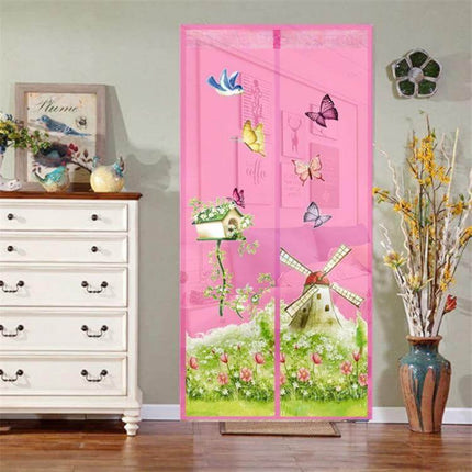 Magic Curtain Magnetic Bug Screen For Door 90x210cm pink floral windmill design polyester mesh screen for standard doors