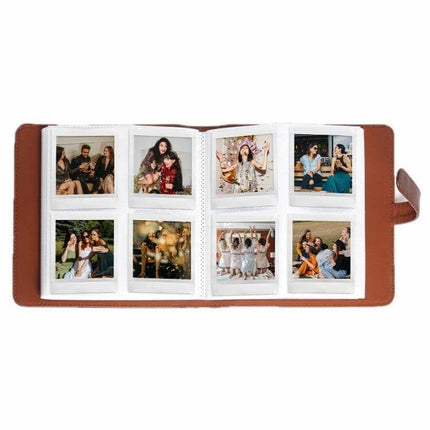 Polaroid Square Photo Storage Album Pink for Polaroids open PU album showing eight square Polaroid photos, compact travel-friendly protective storage