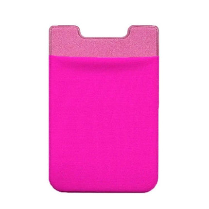 Stretch Lycra Phone Back Wallet Ultra Thin Card Holder — ultra-thin pink lycra phone card holder mounted on device, breathable slim 0.25 cm