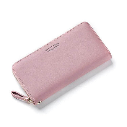 Women Long Clutch Wallet For Everyday Use Large Capacity - pink synthetic leather long clutch wallet with zipper and spacious interior