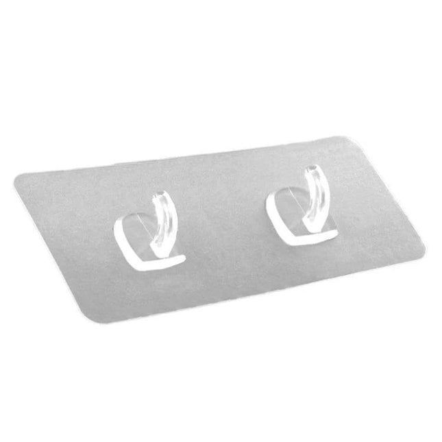 Plastic Sticky Double Hook For Paper Towels, No Drill Installation - clear stick-on double hook for hanging kitchen and bathroom towels