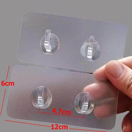 Plastic Sticky Double Hook For Paper Towels, No Drill Installation - clear double adhesive hook for kitchen, bathroom and laundry (12x6cm)