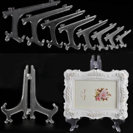 Plastic Transparent Photo Frame Holder Set Of 10 Assorted Sizes – clear plastic display stands for photos, plates, jewelry on shelves and countertops
