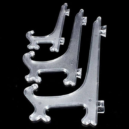 Plastic Transparent Photo Frame Holder Set Of 10 Assorted Sizes - clear lightweight plastic display stands in assorted 3–11 inch sizes for photos, plates, jewelry