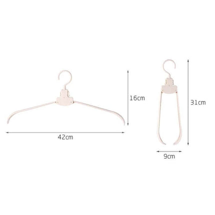 Plastic Travel Folding Clothes Hanger With Wide Shoulders, foldable PP hanger 42×16cm open and 31×9cm folded, lightweight travel drying hanger