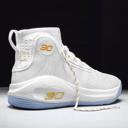 Platinum Sneakers for Boys white high-top artificial PU sneaker with blue sole and front-tie laces for school and play