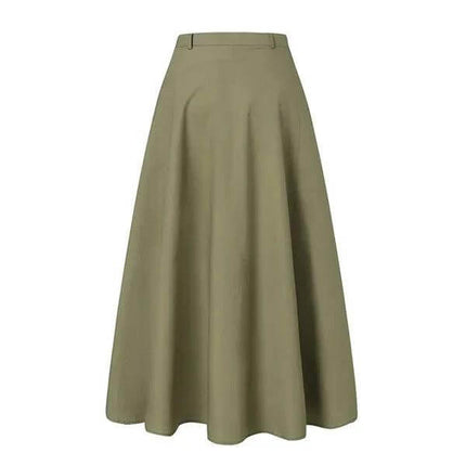 Plus Size A Line Midi Skirt High Waist Street Fashion Casual olive green high-waist A-line midi with stitched paneling and attached belt for everyday wear