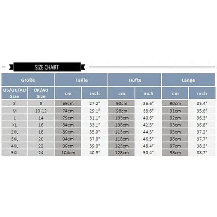 Plus Size A Line Midi Skirt High Waist Street Fashion Casual size chart showing waist, hip, length in cm and inches for S to 5XL