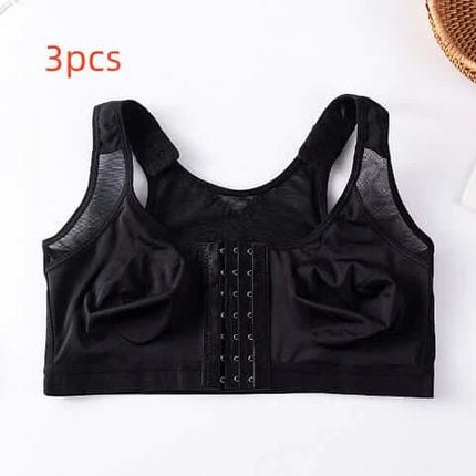 Sports Bra Plus Size For Everyday Comfort All Day Daily Wear - 3pcs black cotton front-closure bra for light workouts lounging and everyday support