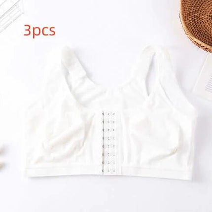 Sports Bra Plus Size For Everyday Comfort All Day Daily Wear - 3pcs white cotton front-hook bra for light workouts lounging and everyday support