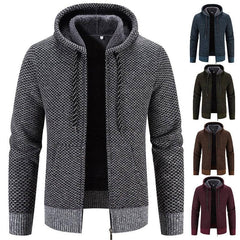 Plus Size Hooded Winter Coat With Drawstring And Zipper - textured knit polyester shell with wool-lined interior, zip front and adjustable internal drawstring