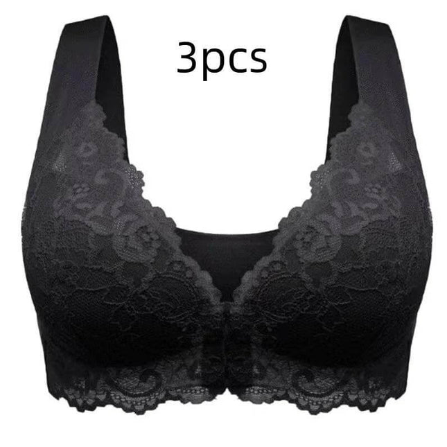 Plus Size Push Up Bras With Breathable Lace For Everyday Comfort - black lace push-up bra with breathable panels, seamless support for fuller busts