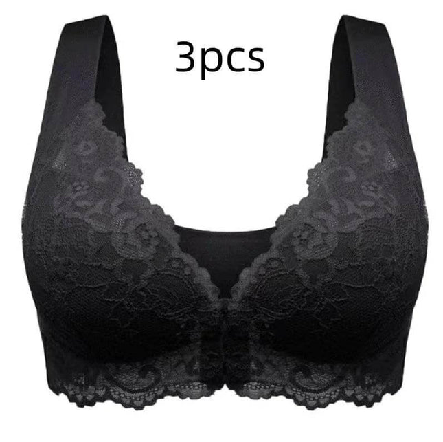Plus Size Push Up Bras With Breathable Lace For Everyday Comfort - black lace push-up bra with breathable panels, seamless support for fuller busts